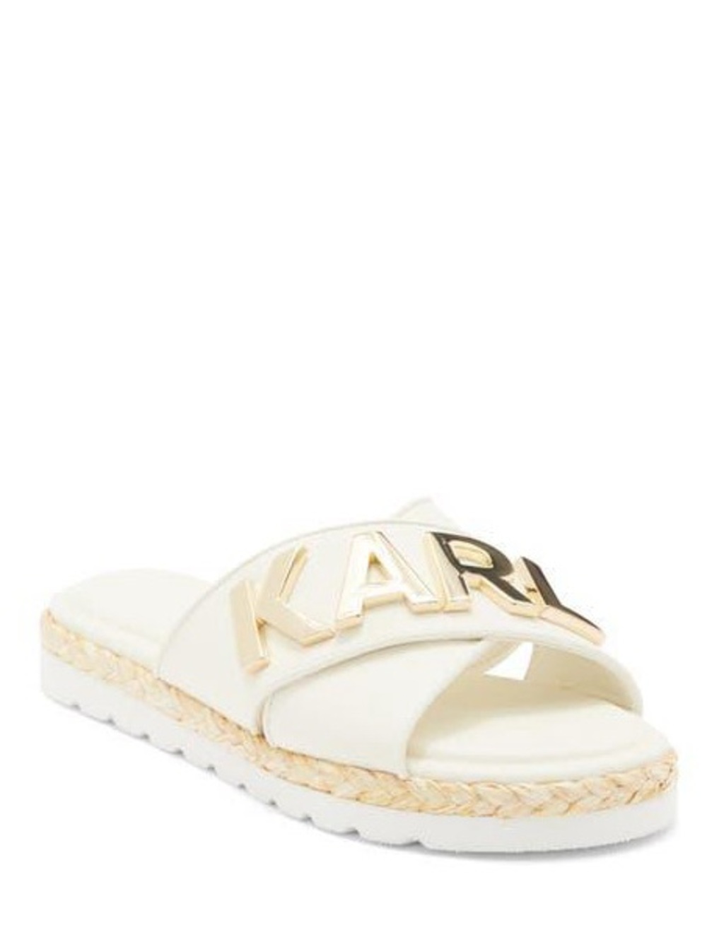 Karl Lagerfeld White Slide Sandal with Gold Logo Accent